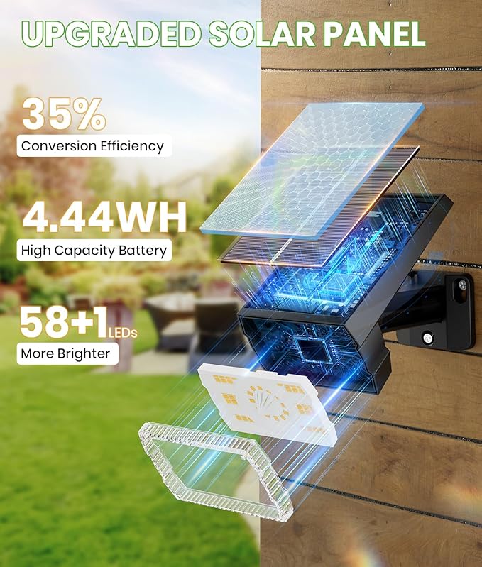 Solar Spot Lights Outdoor Waterproof IP67, 58 LED 3 Lighting Modes Solar Flood Lights, 2-in-1 Wall Light for Tree Yard Garden Pathway (Warm White, 1 Pack)