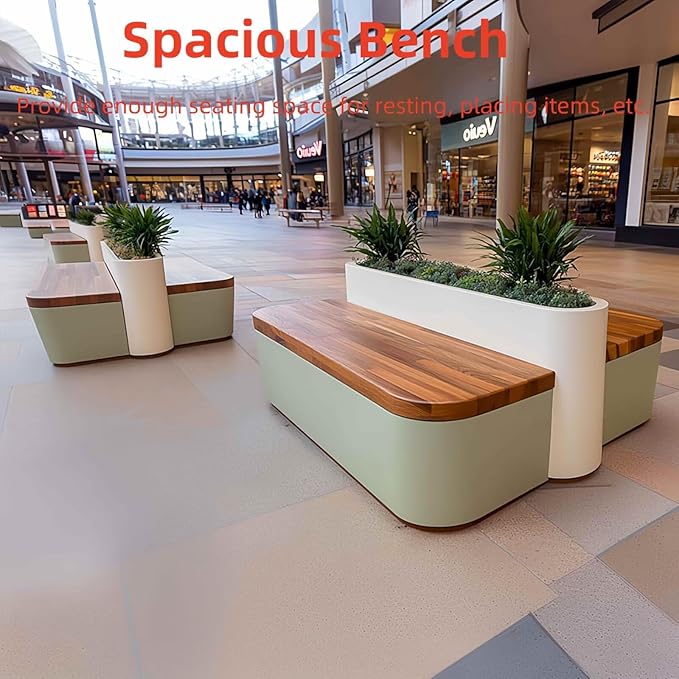 Outdoor Bench - Modern Outdoor Park Planter Bench Includes Luxurious and Simple Flower Box & Wooden Seating Area for Commercial Plaza,Food Court(62.99IN)