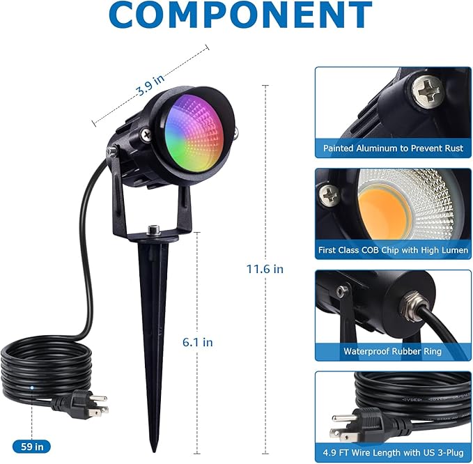 SUNVIE Christmas Spotlights Outdoor Spotlight 12W RGB Color Changing Landscape Lights 120V RGB Landscape Lighting Waterproof LED Spot Lights Outdoor Spotlight for Decorations Yard Garden Patio,4 Pack