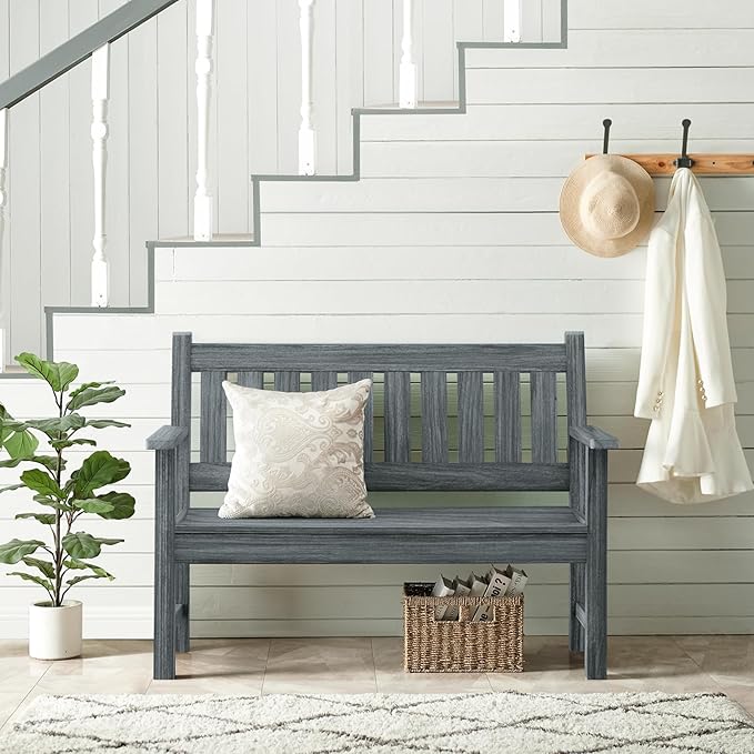 Outdoor Bench, 2-Person Garden Bench, Poly Lumber Patio Bench for Outdoors, Porch, and Park (Dark Grey)