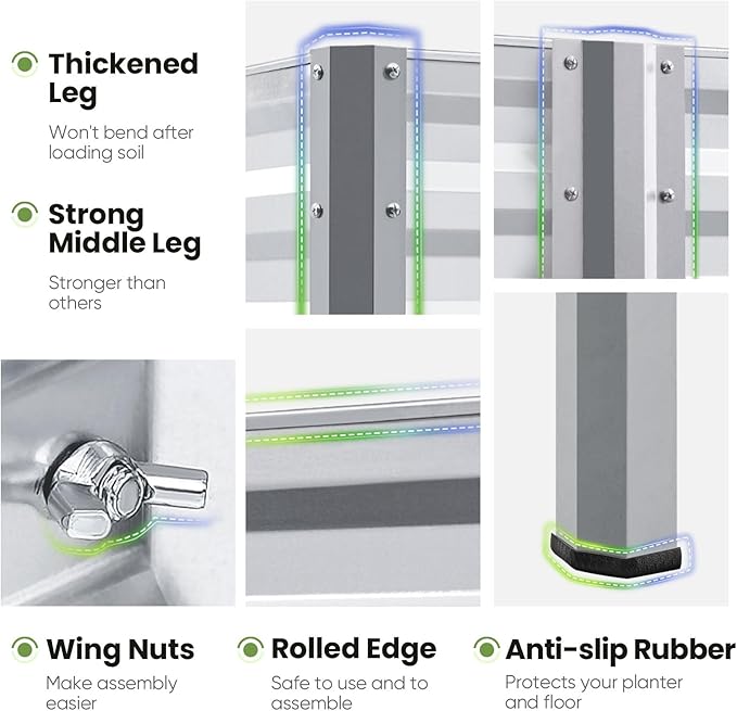 KING BIRD Raised Garden Bed with Legs Galvanized Large Elevated Planter Box for Backyard, Patio, Balcony, 600lb Capacity, Silver 70.9x22.8x31.5 in