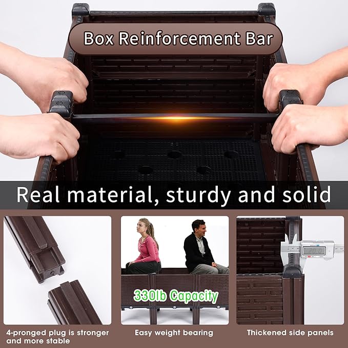 47x15x19in Raised Garden Beds Outdoor, Polypropylene Elevated Planter Boxes Outdoor for Vegetables, Flowers, Herbs, Garden Box with Drain Outlet, Heat and Frost Resistance Planters, 330lb Capacity