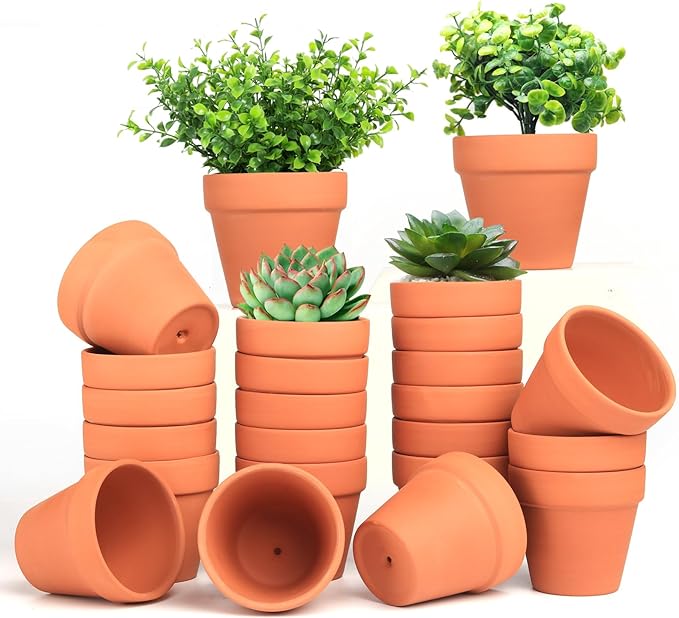 Terra Cotta Pots, 24 Pack 3.15 Inch Mini Clay Pots with Drainage Holes,Cactus Flower Nursery Terracotta Pots for Indoor/Outdoor Succulent Plants, Crafts, Wedding Favor