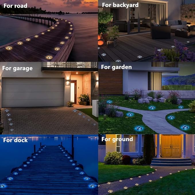 Solar Driveway Lights Outdoor - Solar Deck Lamp 2PCS Driveways Dock Lights IP68 Waterproof Outdoor Warning Step lamp for Sidewalk Garden(Cool White/Warm White) (2)