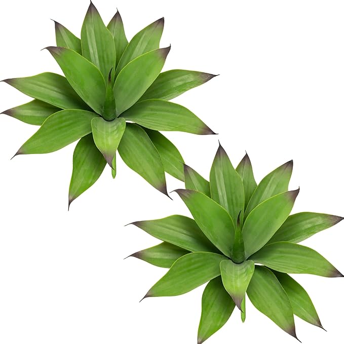 Fake Plants Artificial Agave Plants,Large UV Resistant Fake Agave Planters for Indoor and Outdoor Decorating Tropical Plant Succulents Greenery Indoor Decor13.8 (2Pack, Dark Green)