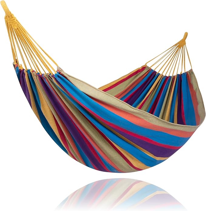 SUNCREAT Outdoor Double Hammock, Portable Tree Colorful Hammock, Colorful Stripes