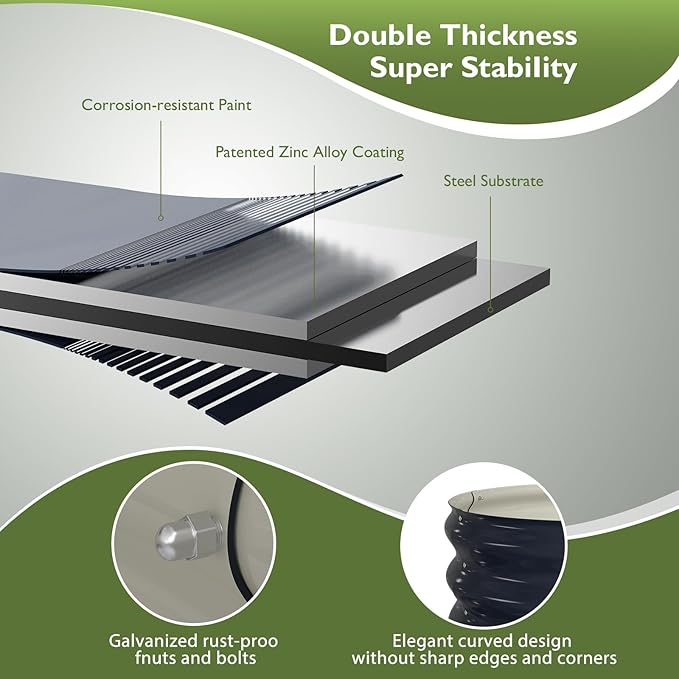 Raised Garden Bed Kit, 8x2x1 ft Galvanized Planter Box Outdoor, Oval Large Metal Raised Beds for Gardening Vegetables Flower Herb (Navy Blue)