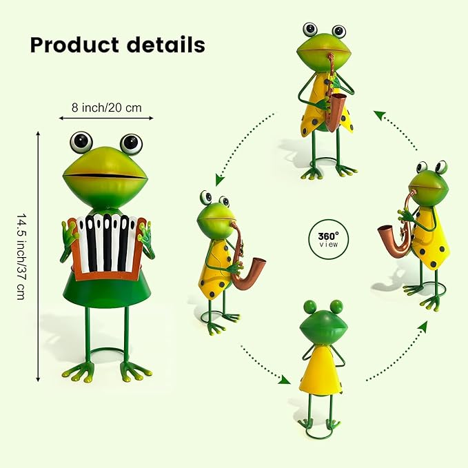 HONGLAND Metal Frog Garden Decor - Metal Frog Outdoor Statue -Funny Garden Frog Decorations - 3D Frog Figurine - Christmas Holiday Housewarming Gifts Lawn Patio Yard Garden Decor (Saxophone)