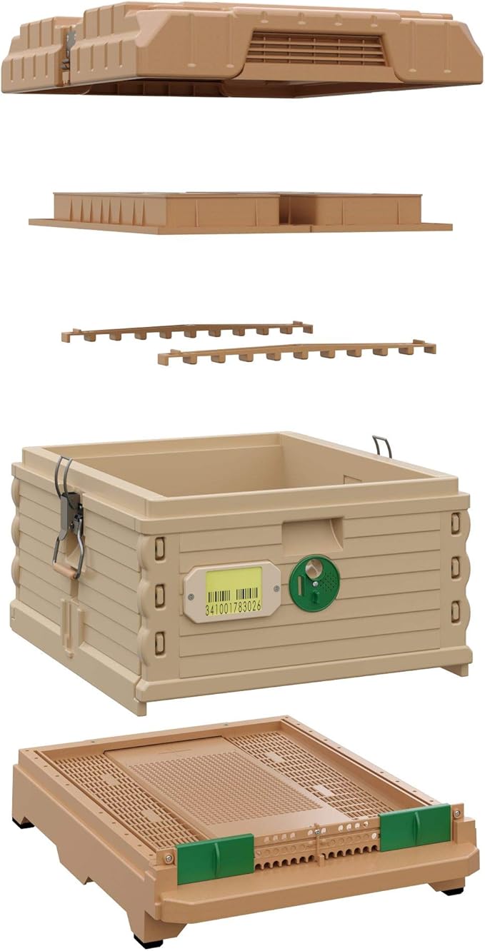 Ergo Insulated 10 Frame Bee Hive Set [NO Frames Included] (Single Hive, Tan Body Green Entrance)
