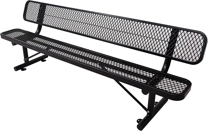 8 FT Heavy Duty Metal Park Bench for Outside, Black Bench with Backrest,4-6 Person Seat, Outdoor Commercial Metal Mesh Benches for Shopping Mall, Lawn, Park, Deck, Garden, Patio, Porch