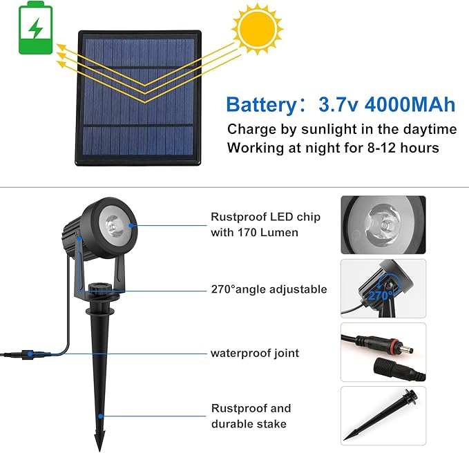 Solar Spot Lights Outdoor, Solar Landscape Spotlights IP65 Waterproof 9.8ft Cable, Dusk to Dawn Solar Uplights for Tree Garden Yard Driveway Porch Walkway Pool (6-in-1, 3000K Warm White)