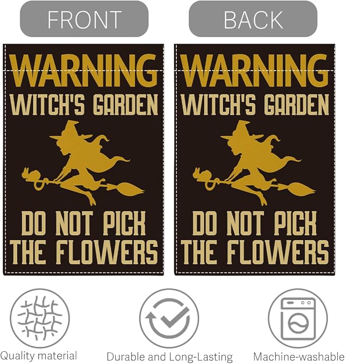 Witch's Funny Garden Flag Do Not Pick the Flowers Sign Plant Lover Gift Small Double Sided Burlap art Stained Glass Style Garden Flags 12 x 18 Inch for Outside