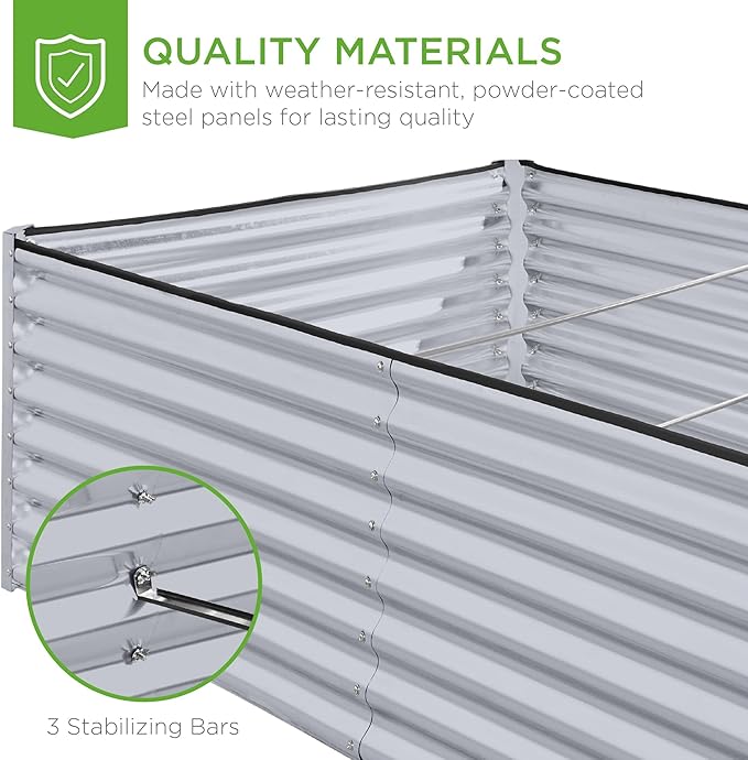 Best Choice Products 8x4x2ft Outdoor Metal Raised Garden Bed, Deep Root Planter Box for Vegetables, Flowers, Herbs, and Succulents w/ 478 Gallon Capacity - Moonlight Gray