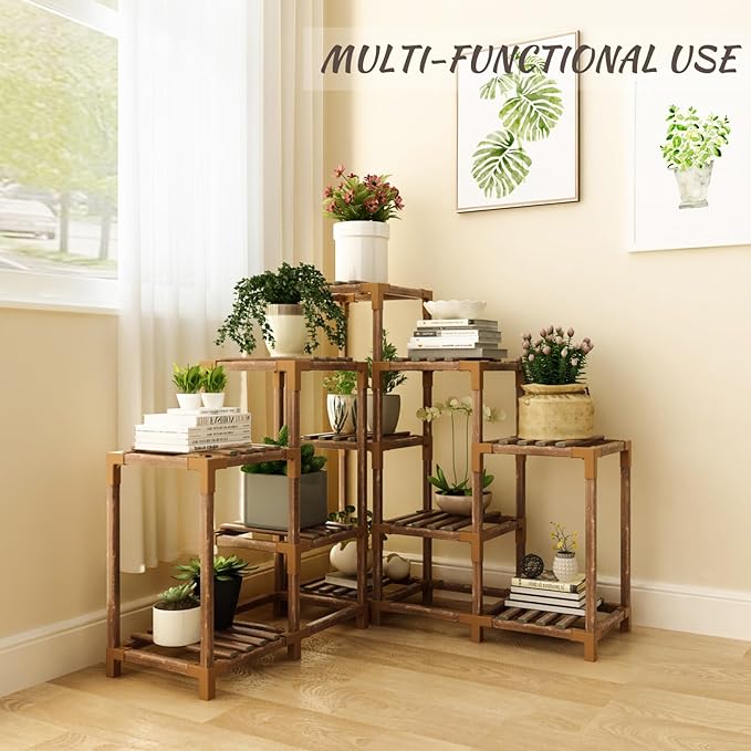 Plant Stand Indoor Outdoor, 11 Tier Corner Plant Shelf for Multiple Plants, Large Wood Plant Shelf Combo Ideal for Gardens, Patios, and Lawns