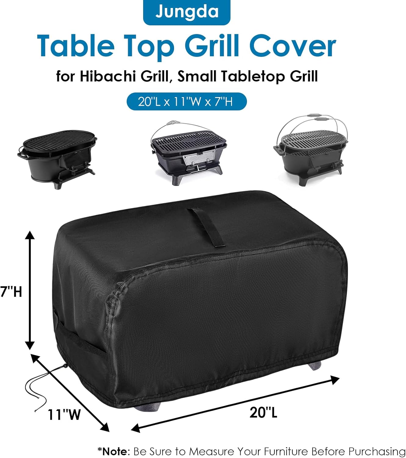 Grill Cover for Hibachi Grill,Outdoor Waterproof Small Tabletop Grill Cover Heavy Duty Camping BBQ Grill Cover - 20 x 11 x 7 Inch
