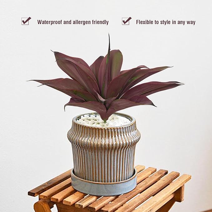 Fake Plants Artificial Agave Plants 13.8" Large UV Resistant Fake Agave Planters for Indoor and Outdoor Decorating Tropical Plant Succulents Greenery Indoor Decor(2Pack, Purple