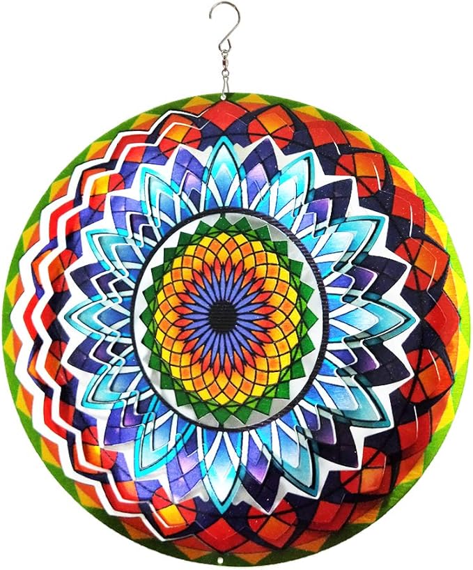 FONMY Wind Spinner Mandala Sun Flower 12 inches – 3D Stainless Steel – Laser Cut Metal Art Geometric Pattern - Hanging Wind Spinner, Kinetic Yard Art Decorations - Indoor/Outdoor Décor