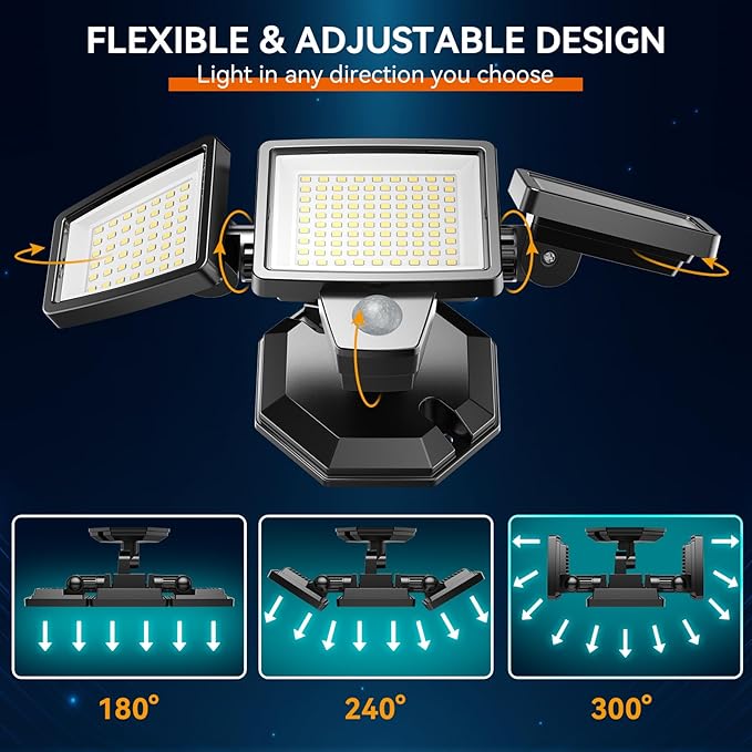 65W LED Flood Lights Outdoor, 6500LM, Waterproof, 6500K Motion Sensor Flood Lights Outdoor with Adjustable 3 Head Detected Floodlight for Outside Entryway Garage, Yard, Porch, 2Pack