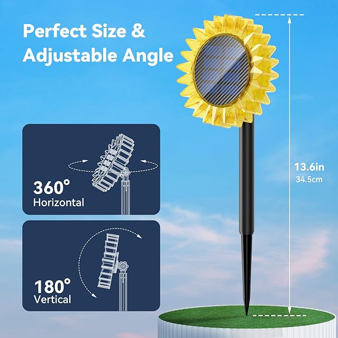 Solar Garden Lights - Upgraded Solar Sunflower Light, Ground/Wall 2 In 1, Solar Outdoor Lights Waterproof IP67,Garden Yard Patio Backyard Pathway Landscape Fence Wall Decoration, Multicolor(4 Pack)