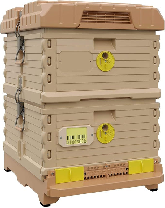 Ergo Insulated 10 Frame Bee Hive Set [NO Frames Included] (Double Deep, Tan Body Yellow Entrance)