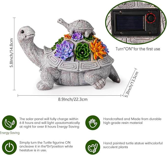 Lhocm Upgrade Solar Turtle Garden Decor: Turtle Gifts for Women, Outdoor Decor Tortoise Statue for Patio Yard Lawn Balcony and Home Decorations, Unique Birthday for Mom Grandma