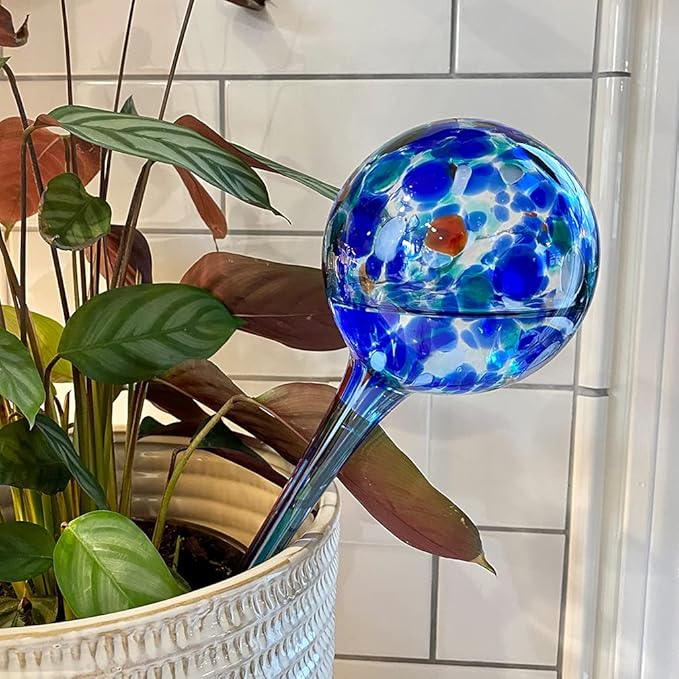 Evelots Plant Watering Globes/Bulbs (2 Pack) - Extra Long 14 Inches - Great for Big Plants - Hand Blown Glass - Automatic Water Irrigation System - Use Indoor/Outdoor - Leave Your Home Worry Free