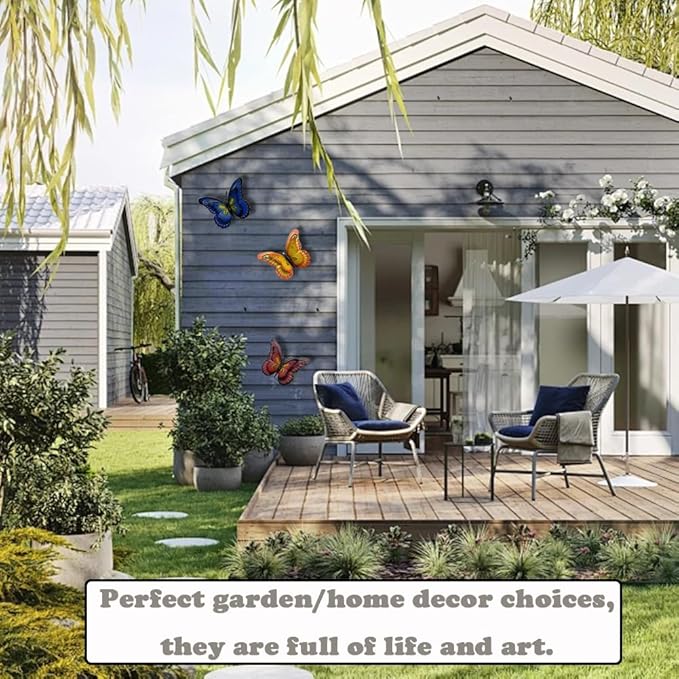 3 Pcs Metal Butterfly Wall Decor, Colorful Animal Wall Panel - Perfect Home Decor Accent with Yellow, Red, and Blue Butterfly (Butterfly)