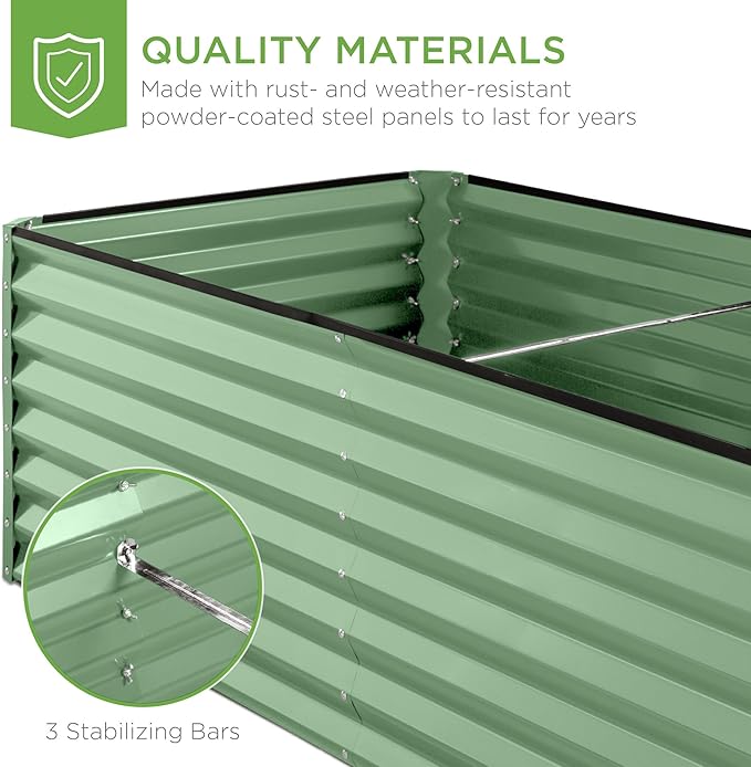 Best Choice Products 8x4x2ft Outdoor Metal Raised Garden Bed, Deep Root Planter Box for Vegetables, Flowers, Herbs, and Succulents w/ 478 Gallon Capacity - Sage Green