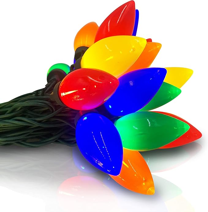 C9 Christmas Lights Outdoor 50 LED Multicolor Strawberry Waterproof String Lights Xmas Tree Indoor Decoration Plug in 34.5 Feet Used for Home Festive Courtyard Patio Garden(Multicolor)