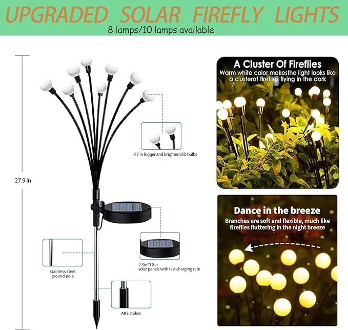 Solar Outdoor Decor - 4 Pack 40 LED Lights, Waterproof, Warm White (4 pack-40 LEDs)