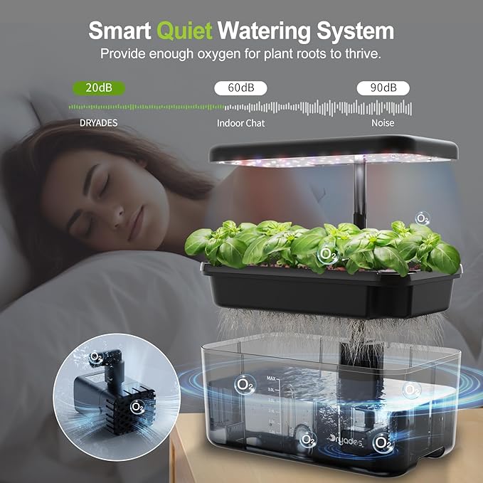 Indoor Herb Garden Kit, Hydroponic Growing System with LED Grow Light Quiet Water Pump for Home Kitchen Office Healthy Fresh Herbs Vegetables, Gift Ideas for Women Men