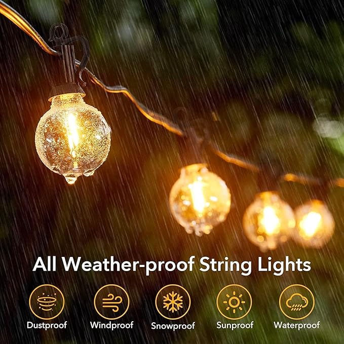 Brightown Outdoor String Lights - 100 FT Patio Lights with 50 LED G40 Globe Plastic Bulbs, All Weatherproof Connectable Commercial Hanging Light for Outside Backyard Porch Cafe