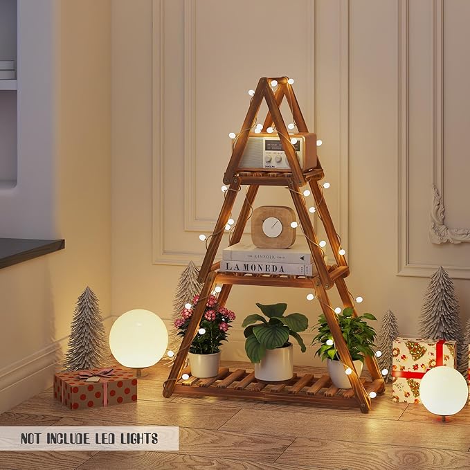 Wooden Plant Stand Indoor Outdoor,Christmas Tree Plant Shelf Indoor,3 Tier Tall Flower Stand for Multiple Plants,Corner Plant Holder for Living Room Bedroom Office Garden Patio Decor