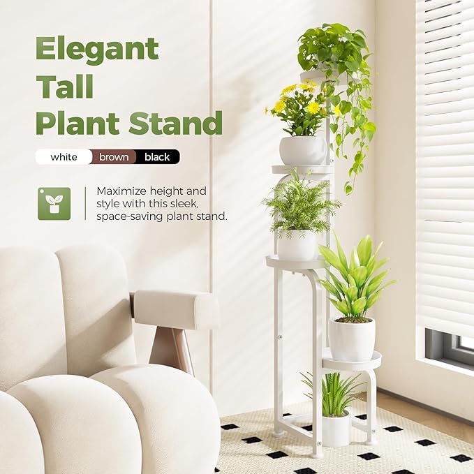 Bamworld Corner Plant Stand Indoor Outdoor, Tall Metal Flower Pot Stands for Multiple Plants, 4 Tier White Heavy Duty Plant Shelf for Patio Garden Balcony Living Room Bedroom(Patent Design)