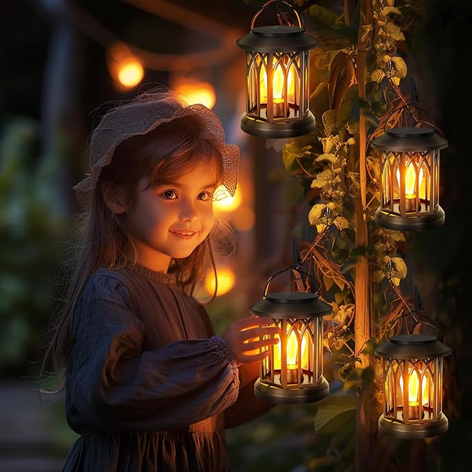 Hanging Solar Lanterns Outdoor Waterproof, 4 Pack Outdoor Solar Lantern, Hanging Solar Lights for Outside, Outdoor Solar Lanterns Table Yard Porch Balcony Desk Patio Decor, Solar Powered Lantern