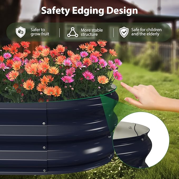 Raised Garden Bed Kit, 8x2x1 ft Galvanized Planter Box Outdoor, Oval Large Metal Raised Beds for Gardening Vegetables Flower Herb (Navy Blue)