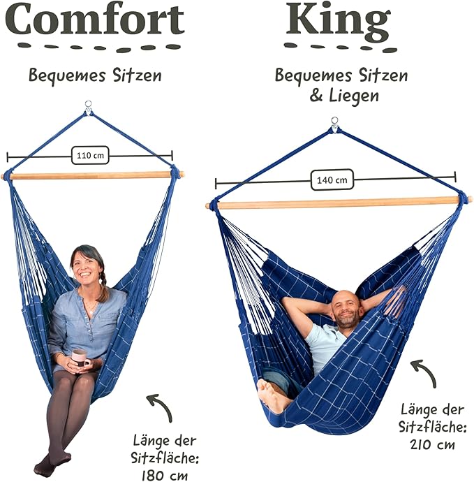 LA SIESTA® - XL King Domingo Hammock Swing Chair - Weather & Tear Resistant Hanging Hammock Chair - Indoor Outdoor Hammock Chair Swing - Hanging Chair for Patio Porch Bedroom - Max 355 Lbs, Marine