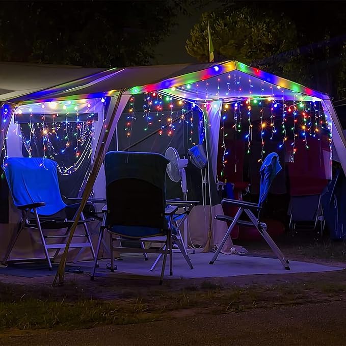 Solar Christmas Lights Outdoor Waterproof Christmas Decorations Curtain Lights 320LED 29.5ft 60 Drops, Solar Powered Rechargeable Fairy Lights for Party, Holiday, Wedding Decorations(Multicolor)