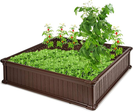 Giantex Raised Garden Bed, Planter for Flower Vegetables, Outdoor Plant Box Patio Backyard, Easy Assembly (48.5''Lx48.5''Wx12''H, Brown)