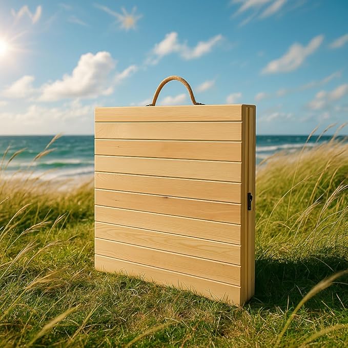 Portable Wooden Folding Table, Picnic Table，Floor Table，Natural Pine, 43x21 Inch, Low Height Design for Picnic, Camping, Coffee Service, Bohemian Style