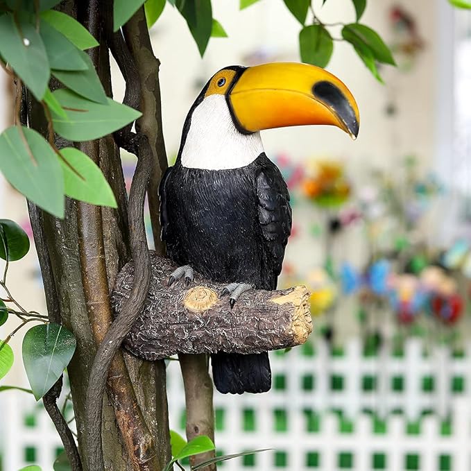 Toucan Tree Hugger Tree Decor Hanging Garden Statue 11.4 Inches High Multicolor Resin Tropical Animal Lawn Exotic Bird Sculpture Tree Decoration for Lawn Porch Yard Patio (Style 1)