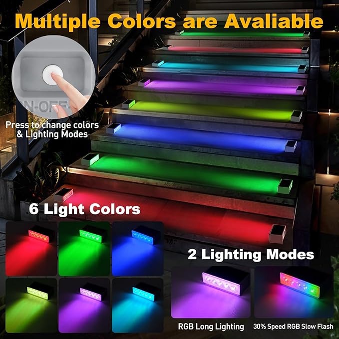 T-SUN Solar Step Lights for Outside 6 Pack Color Changing Solar Step Lights Outdoor Waterproof Stair Lights Solar Powered Lights for Garden Step Stair Front Porch Patio Decor
