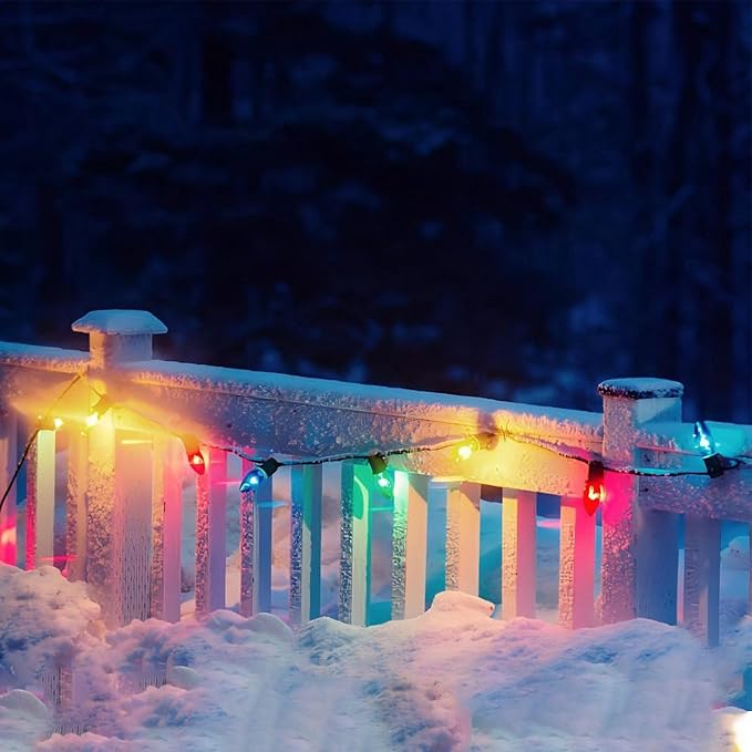 C7 Christmas Lights Outdoor, 25Ft Vintage Christmas String Lights with 27 Multicolor Clear Bulbs, Hanging Christmas Decorations Lights for Outdoor Indoor Roofline House Garden Patio Party Holiday