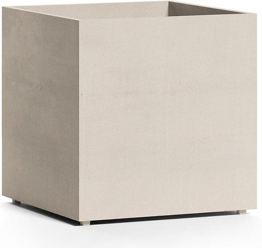 Reglito Cube Planter – Fiberglass Indoor/Outdoor and Weather-Resistant Large Planter (Sand Stone, 27.6" L x 27.6" W x 28.1" H)