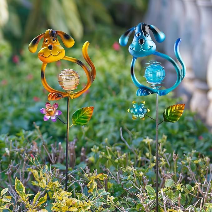 Solar Outdoor Garden Lights,27.4''H Dog Solar Figurine Lights,Waterproof Solar Decorative Garden Stakes for Lawn Patio Pathway, Solar Lights for Outside for Mom,Women,Dog Lovers