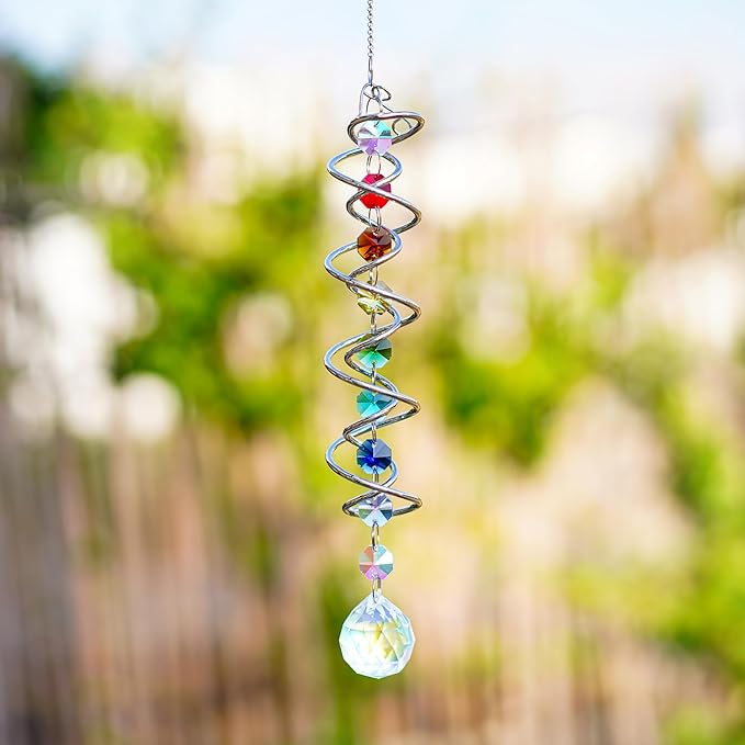 H&D HYALINE & DORA Sun Catchers for Windows,Crystal Sun Catcher with Seven Chakra Beads,Decorative Wind Spinner Tail Suncatcher for Indoor Christmas Decoration17.7in