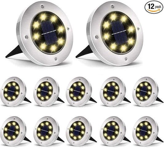Aogist Solar Ground Lights 12 Packs, 8 LED Solar Garden Lights, Waterproof Outdoor Solar Disk Lights, In-ground Outdoor Landscape Lights for Pathway Yard Walkway Patio Lawn Path (Warm White)