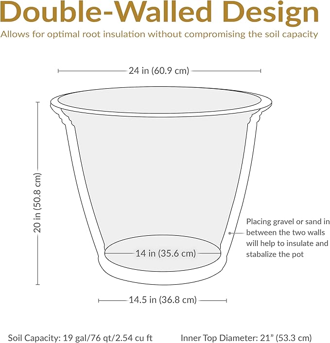Sunnydaze 24-Inch Anjelica Large Plastic Pot for Plants - Outdoor Polyresin Round Planter with Drillable Drainage Holes - Beige