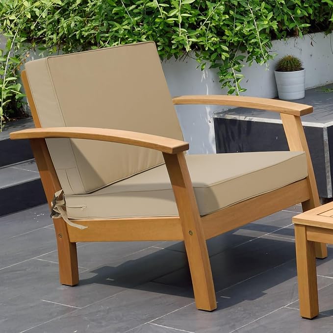 Outdoor Deep Seat Cushion Set 22" x 22", Water Repellent & Fade Resistant Cushion for Patio Furniture, Back & Seat Cushion with Removable Covers for Sofa, Couch, Beige