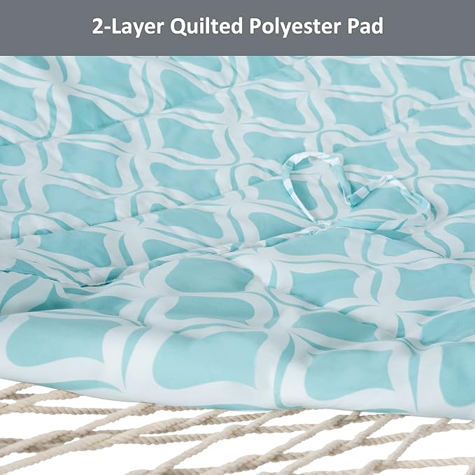 SUNCREAT Patio Hammock with Stand Included, Portable Double Hammock with Stand, Green Pattern